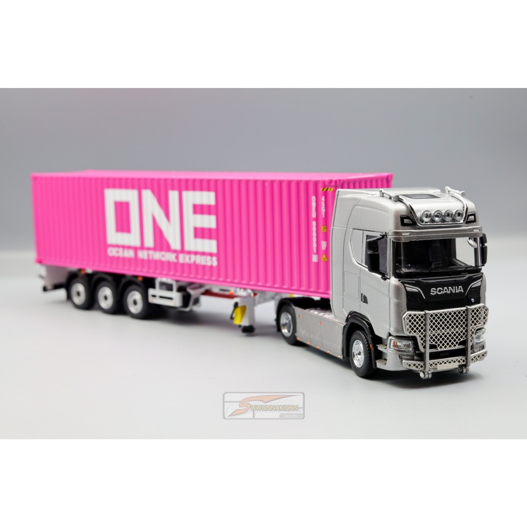 Unique Model   1/64 SCANIA 730S Silver with 40ft Container 1pc Pink ONE