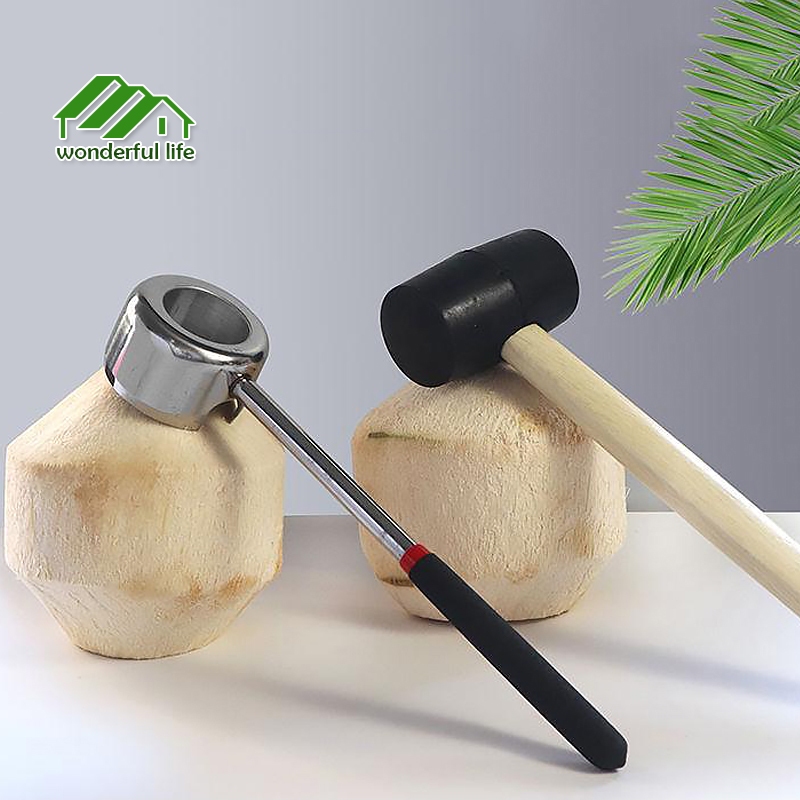 Wonderful life ที่เปิดมะพร้าว ที่เจาะมะพร้าว อุปกรณ์เปิดมะพร้าว 2ชิ้น สแตนเลสพร้อมค้อนทุบได้อย่างง่ายดาย แบบพกพา