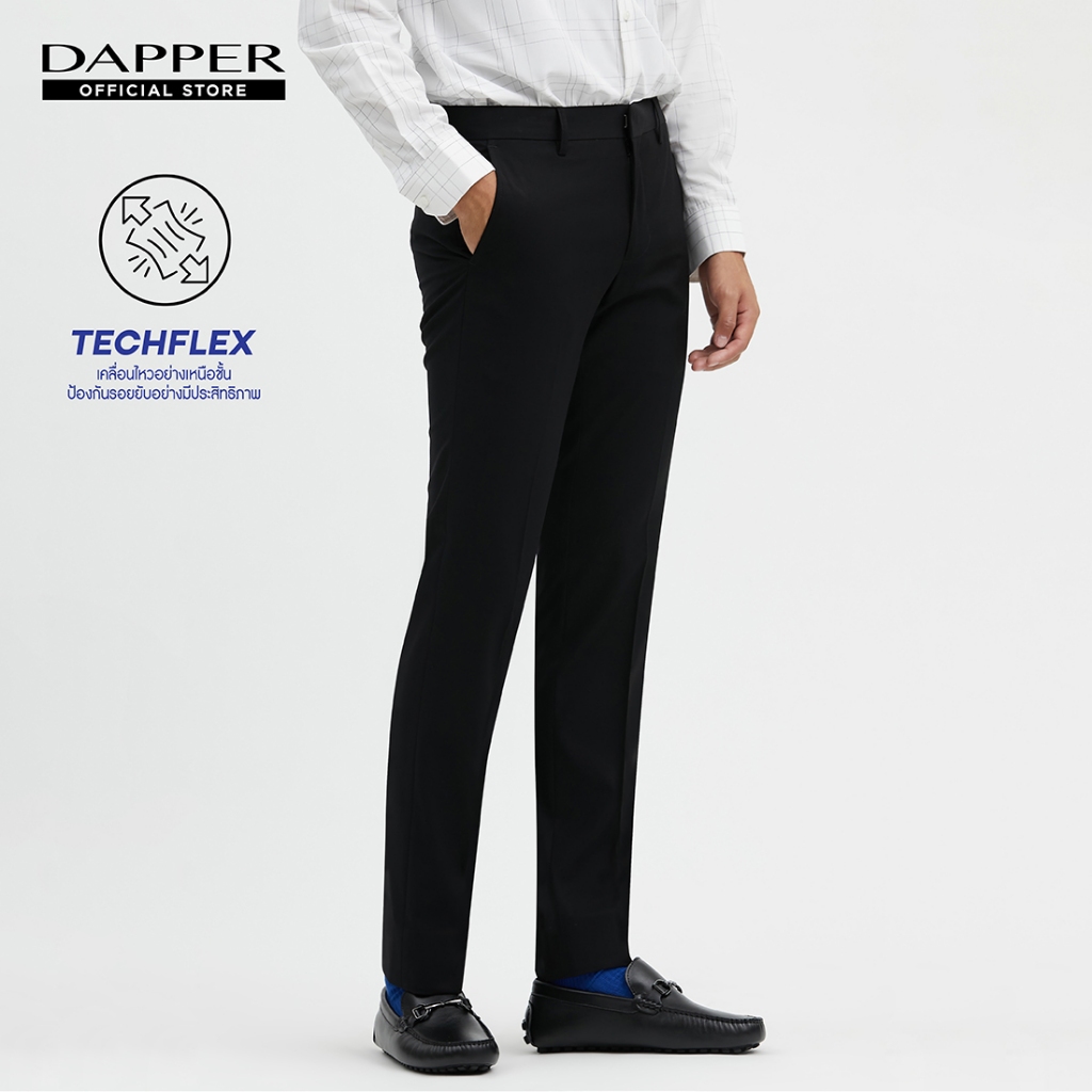 DAPPER กางเกงขายาว รุ่น TECHFLEX ทรง Slim-Fit สีดำ (TB9/BK/684SR1)