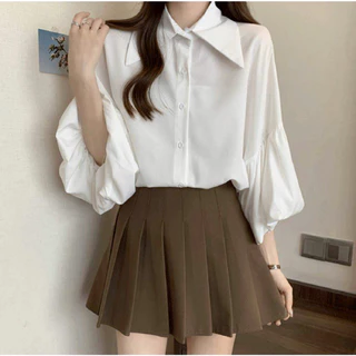 K606🌼เสื้อเชิ้ตคอปกสาวอวบอ้วน รอบอกใหญ่ 30-60 นิ้ว ปลายแขนบอลลูน ใส่เที่ยว-ใส่ทำงานน่ารัก🌼