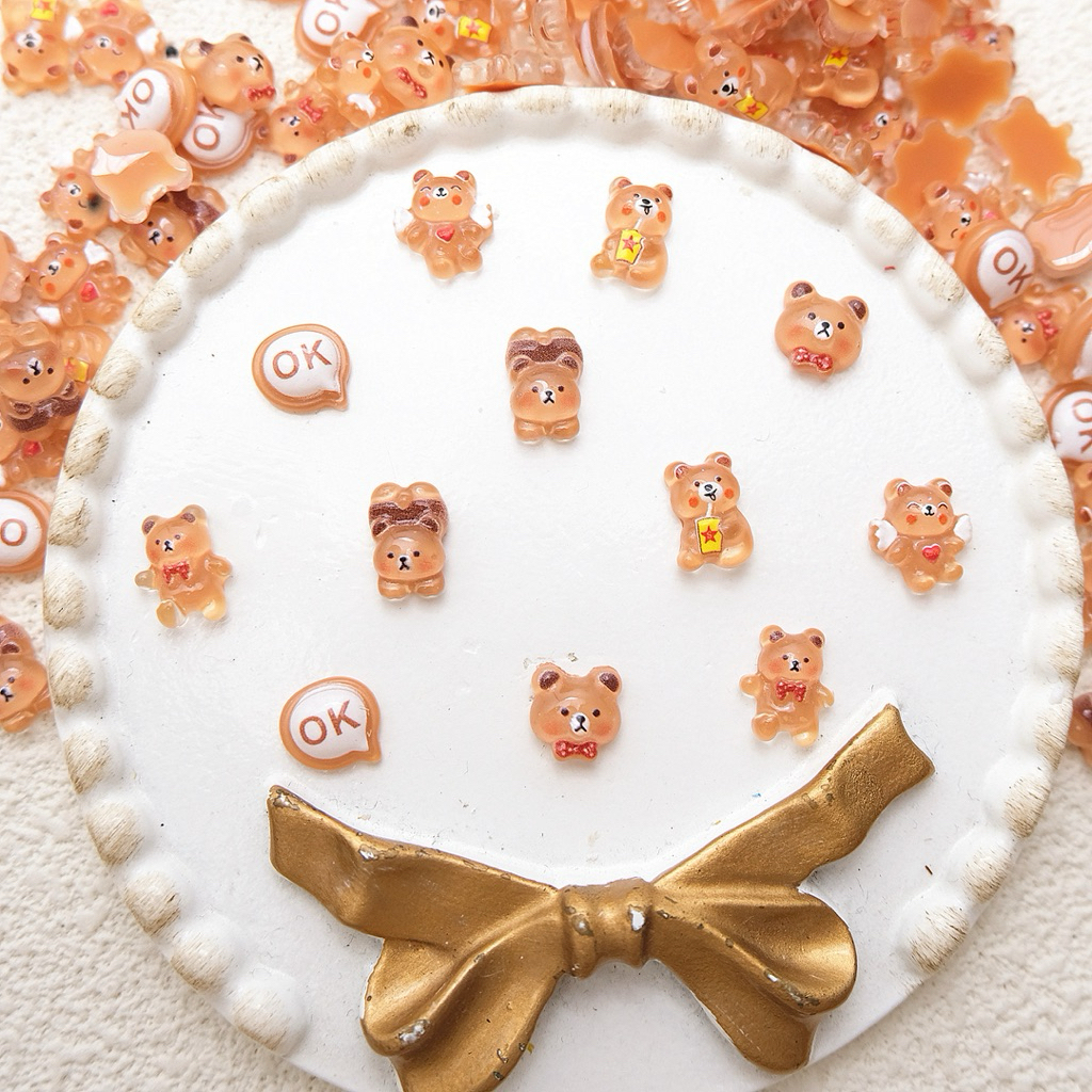 100 ชิ้น อุปกรณ์ตกแต่งเล็บลายการ์ตูน หมีน้ำตาลok อุปกรณ์ตกแต่งเรซิ่น DIY