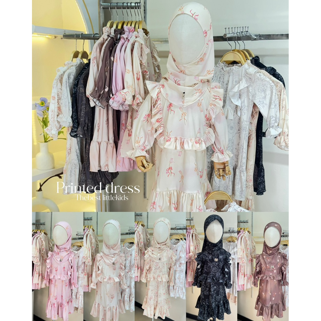 PRINTED DREESKIDS ชุดเดรสพิมพ์ลายเด็กน้อย ลายผ้าออกแบบพิเศษจากเรา🖼️🖌️ เฉพาะเดรสไม่รวมผ้าคลุม