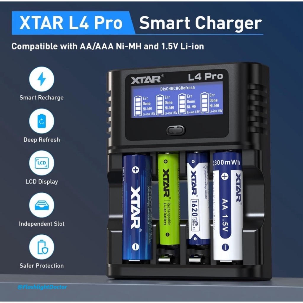 XTAR L4 Pro Smart  Charger for AA/AAA Lithium 1.5V & Ni-MH 1.2V เครื่องชาร์จพกพาขนาดคอมแพค