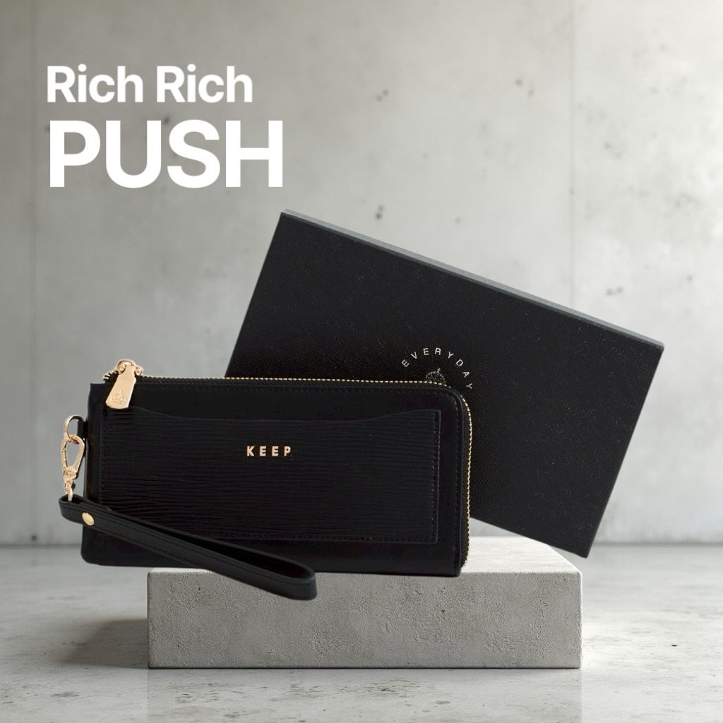 [New In] KEEP Rich Rich Plus กระเป๋าสตางค์แบบยาว มีสายคล้องแขน ใส่ได้ครบรวมมือถือ [มีบริการหลังการขาย]