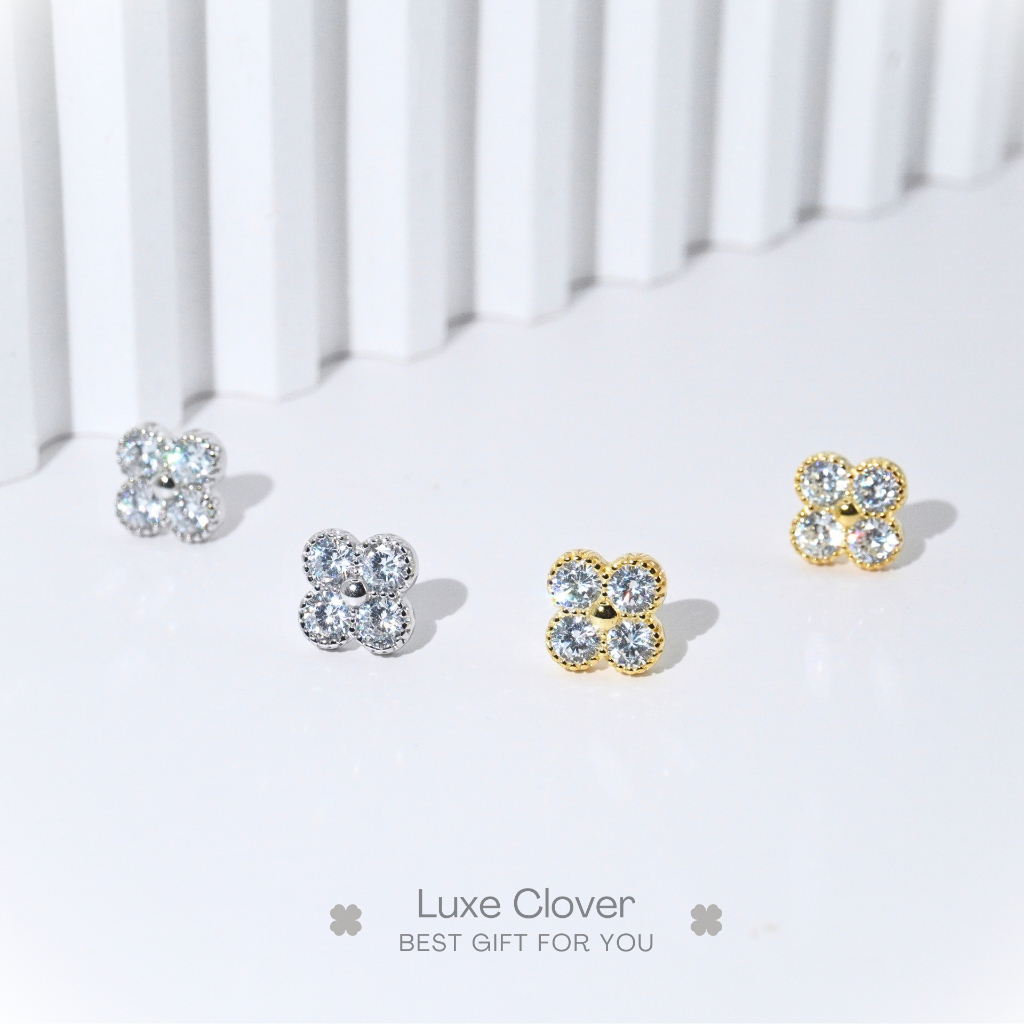 nnjew ต่างหูเงินแท้ 92.5% (ทั้งตัวเรือน) รุ่น Luxe Clover ใบโคลเวอร์ ผู้หญิง