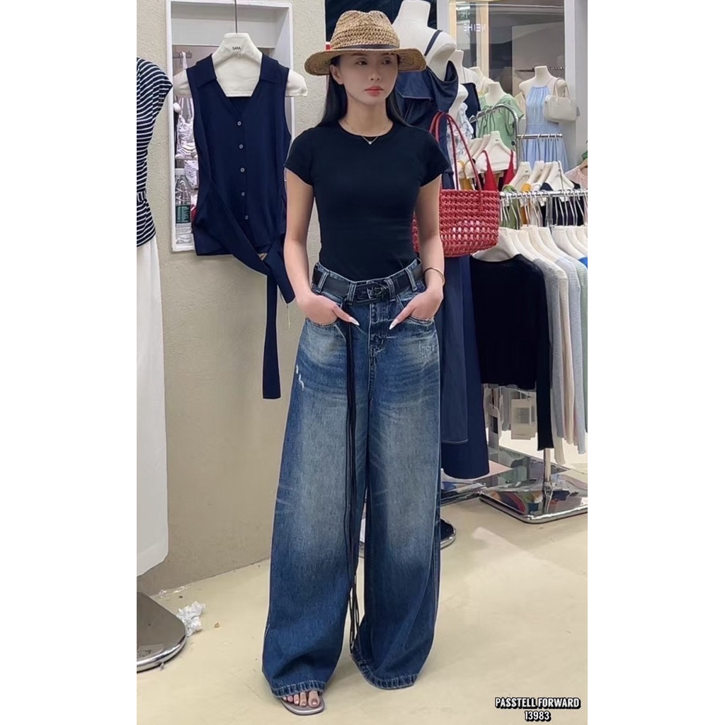 Korea darim jeans with belt กางเกงยีนdarimสียีนเข้ม ยีนฟอกสีสวยแนะนำเลยค้า มาพร้อมเข็มขัดตามแบบค่า