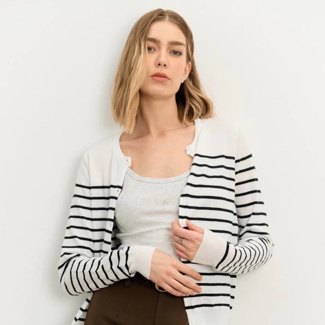 Withit embroidery striped cardigan คาร์ดิแกนคอกลมลายทาง - TPW20807