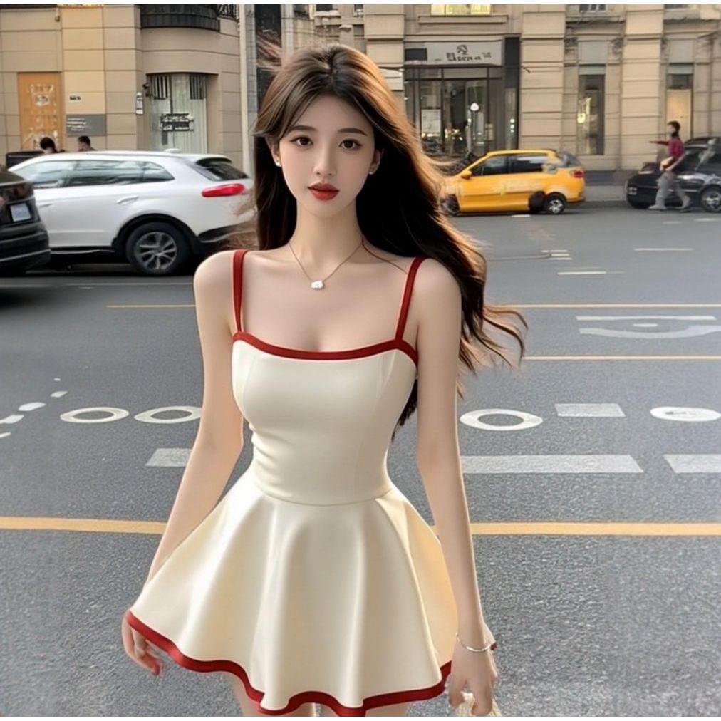 YODO ชุดจั๊มสูทผู้หญิงขนาดใหญ่ สีเบจวินเทจเซกซี่ กระโปรวสั้นแฟชั่นคลุมเอวดูผอม #11004 - รูปที่ 2