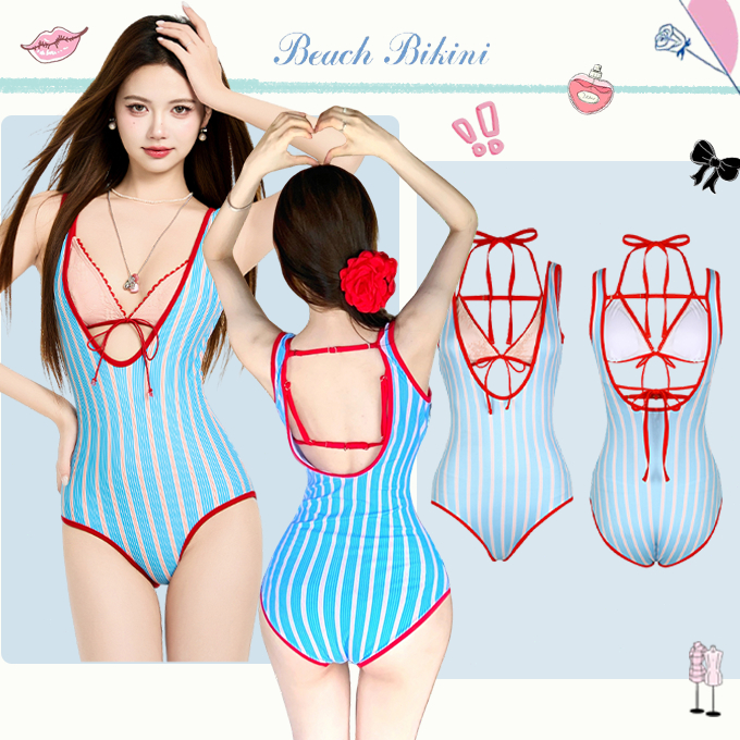 🌸Beach Bikini🌸Sexy swimsuit ชุดว่ายน้ำวันพีช ชุด 2 ชิ้น เซ็กซี่ ลายทาง คุณภาพดี ใหม่ summer