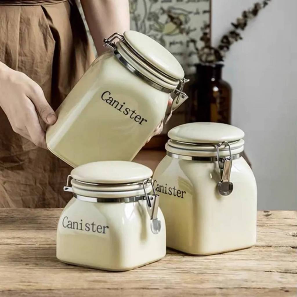 โหลเซรามิค โถเก็บขนมขบเคี้ยว 1000ml.1500ml.โถเก็บเมล็ดกาแฟถั่ว ภาชนะเก็บอาหาร โถลูกอม