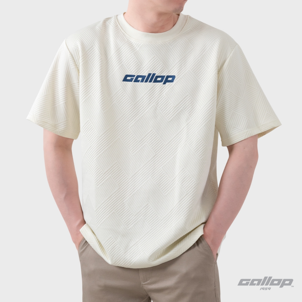GALLOP : Jacquard Oversized Tee เสื้อยืดทรงโอเวอร์ไซส์ผู้ชาย ผ้าแจ็คการ์ด รุ่น GT9197 สี Cream – ครีม / ราคาปกติ 1290.-