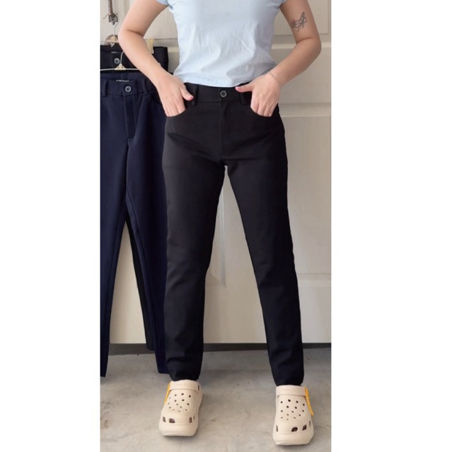 กางเกงทำงานผู้หญิง สีดำ-สีกรมท่า  ผ้าโรเชฟแท้ ผ้ายืด หนาอย่างดี ไซส์S-4XL - รูปที่ 4