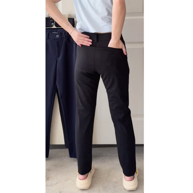 กางเกงทำงานผู้หญิง สีดำ-สีกรมท่า  ผ้าโรเชฟแท้ ผ้ายืด หนาอย่างดี ไซส์S-4XL - รูปที่ 5
