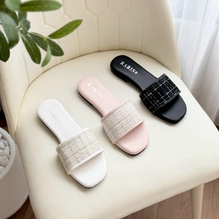Rarin รุ่น ♡ [ Abigail ] ♡ 36 - 41 รองเท้าแตะพื้นนุ่ม ผ้าทวิต เรียบหรู คุณหนูม้ากกก ***เท้าอวบบวกเพิ่ม***