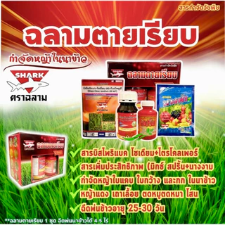 ฉลามตายเรียบ(ชุดยากำจัดหญ้าในนาข้าว) 1กล่องได้4ชิ้น กำจัดวัชพืชใบแคบ ใบกว้าง และกก ในนาข้าว