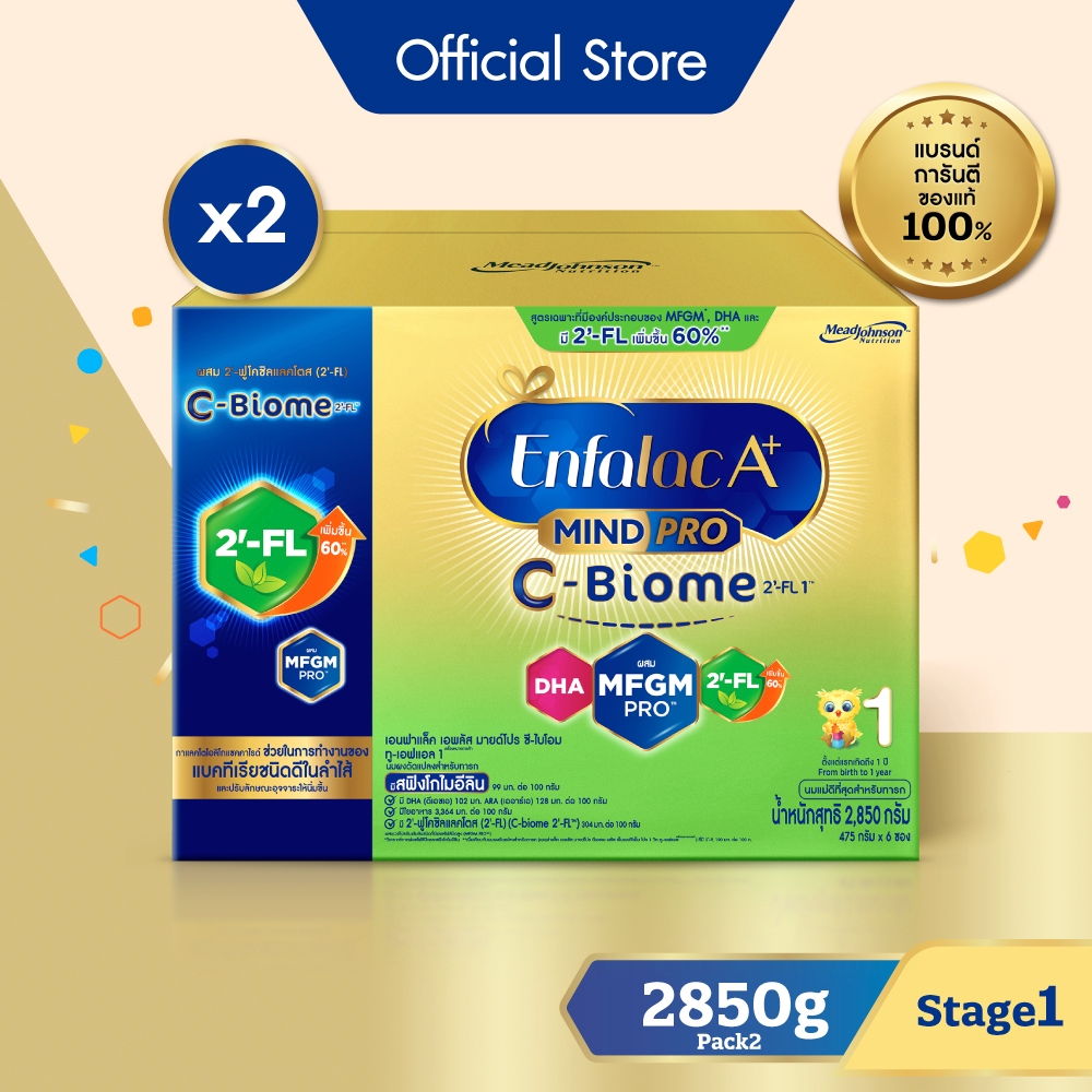 นมผง เอนฟาแล็ค เอพลัส ซี-ไบโอม สูตร 1 (2850 กรัม) x2 กล่อง Enfalac A+ MindPro C-Biome Stage1 (2850 g) x2 packs