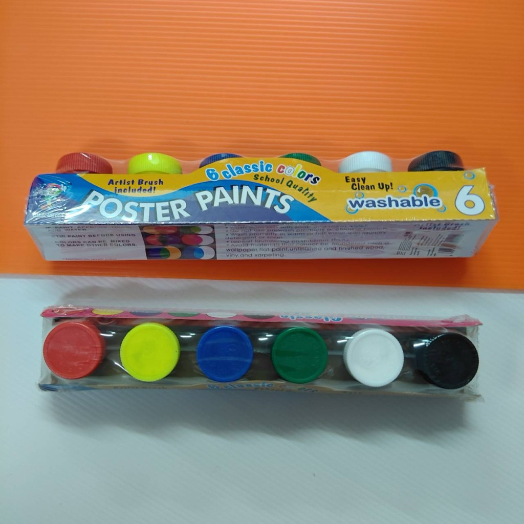 (ยกโหล 12 แพ็ค) No.2004 สีน้ำ 6 สี พร้อมพู่กัน ยี่ห้อโปสเตอร์เพ้นท์ สินค้างานแท้ เนื้อสีข้นระบายแล้วภาพชัด ได้ 12 ชิ้น