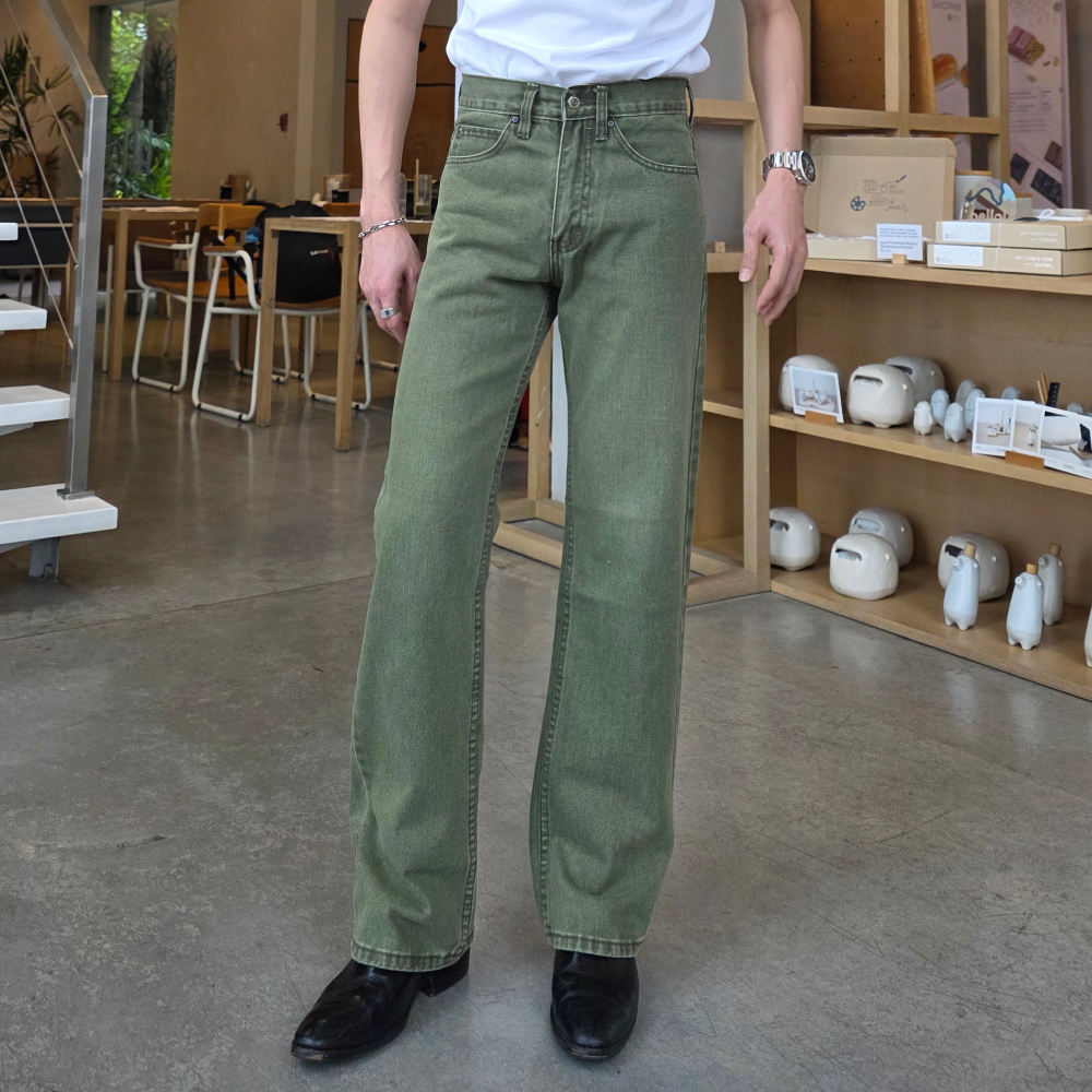 Golden Zebra Jeans กางเกงยีนส์ขากระบอกใหญ่ 9 นิ้ว สีเขียวกากี สนิมเหลือง น้ำตาล  ไซส์เล็กไซส์ใหญ่ #209GREEN