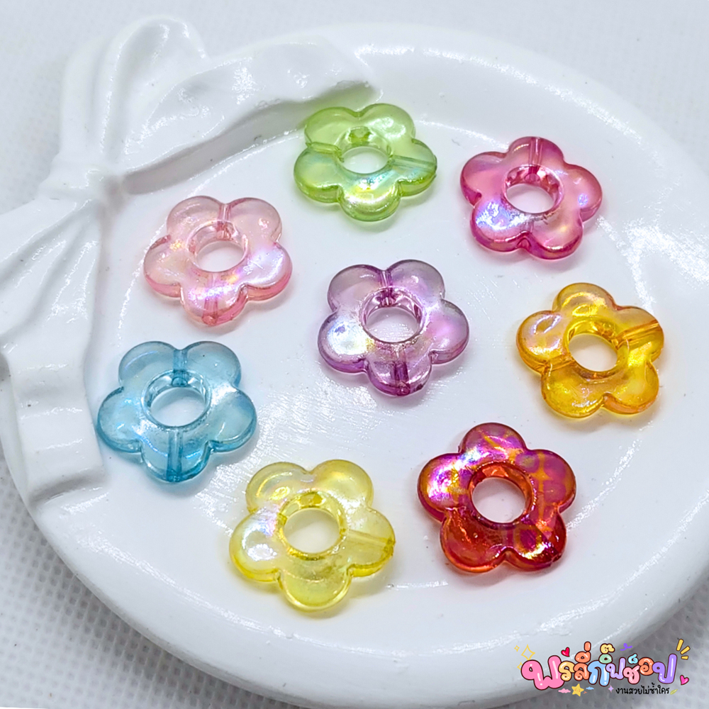 ลูกปัดดอกไม้AB 30ชิ้น ทำด้วยมือ ดอกไม้่รูกลางใสAB (อุปกรณ์DIY) ขนาด19มม.