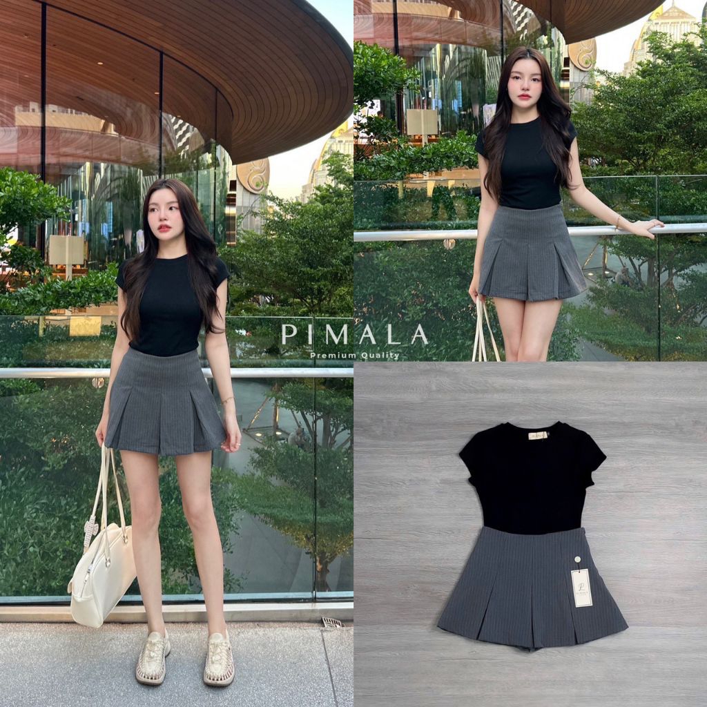 Pimala เซ็ทเสื้อแขนสั้นเนื้อผ้าหนานิ่มทุกการสัมผัสทรงสวย มาคู่กับกระโปรงทรงเก๋