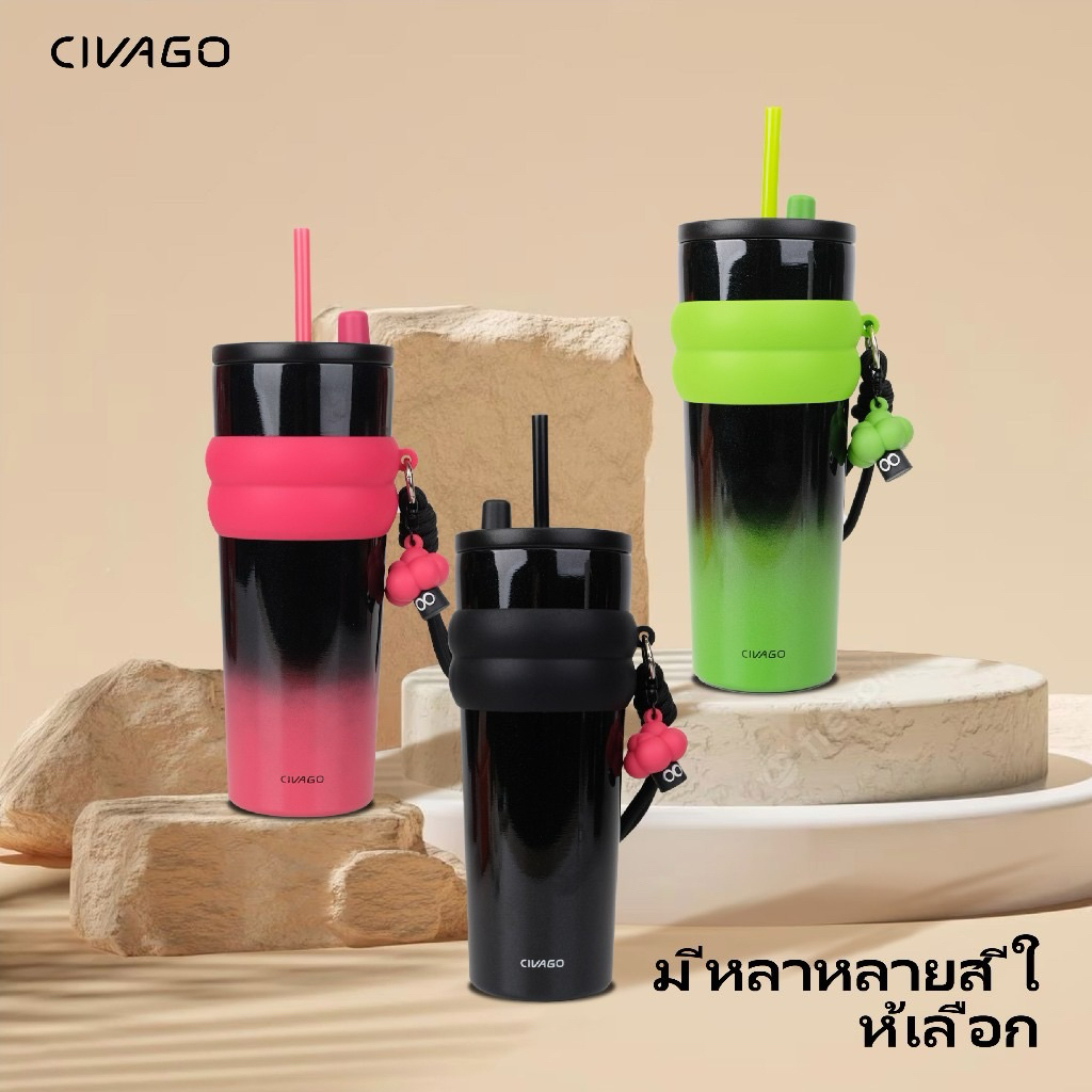 CIVAGO（26oz） แก้วกาแฟสแตนเลสซับเซรามิกพร้อมฝาปิดขวดสูญญากาศสามารถเก็บความร้อนและความเย็น