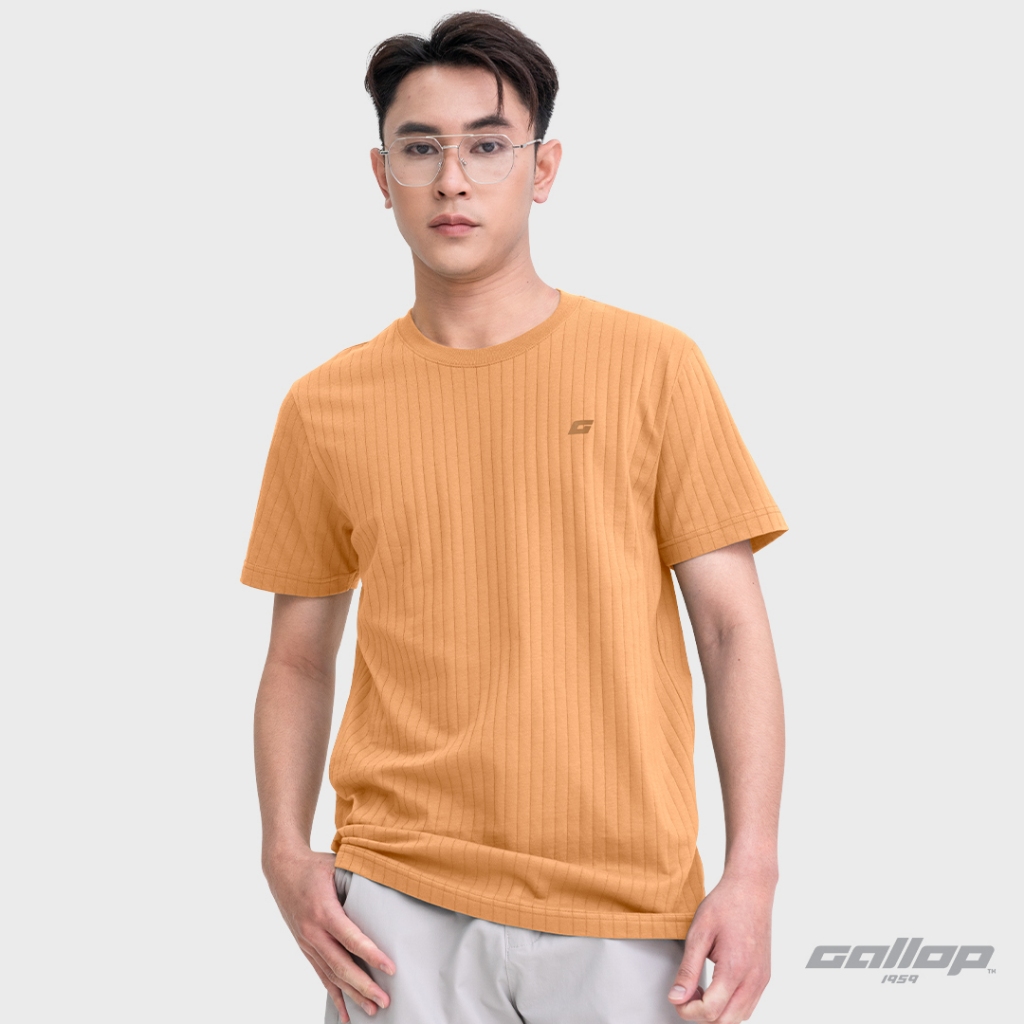 GALLOP : เสื้อยืดคอกลมผ้าชักร่องผู้ชาย (Rib) สีพื้น รุ่น GT9185 สี Hot Orange – ส้ม / ราคาปกติ 890.-