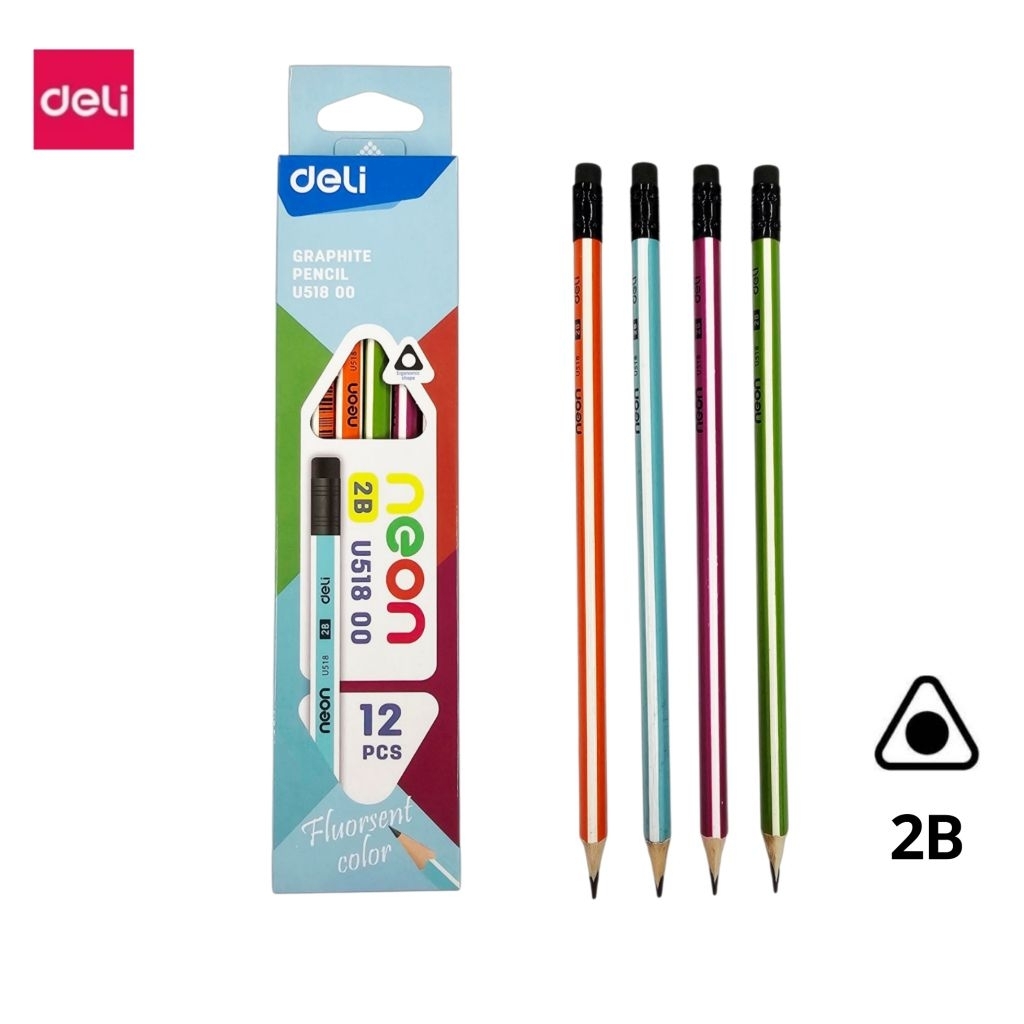 Deli ดินสอไม้ No.U51800 ความเข้ม 2B ดินสอทรงสามเหลี่ยม ใช้กับกระดาษข้อสอบได้ บรรจุ 12 แท่ง