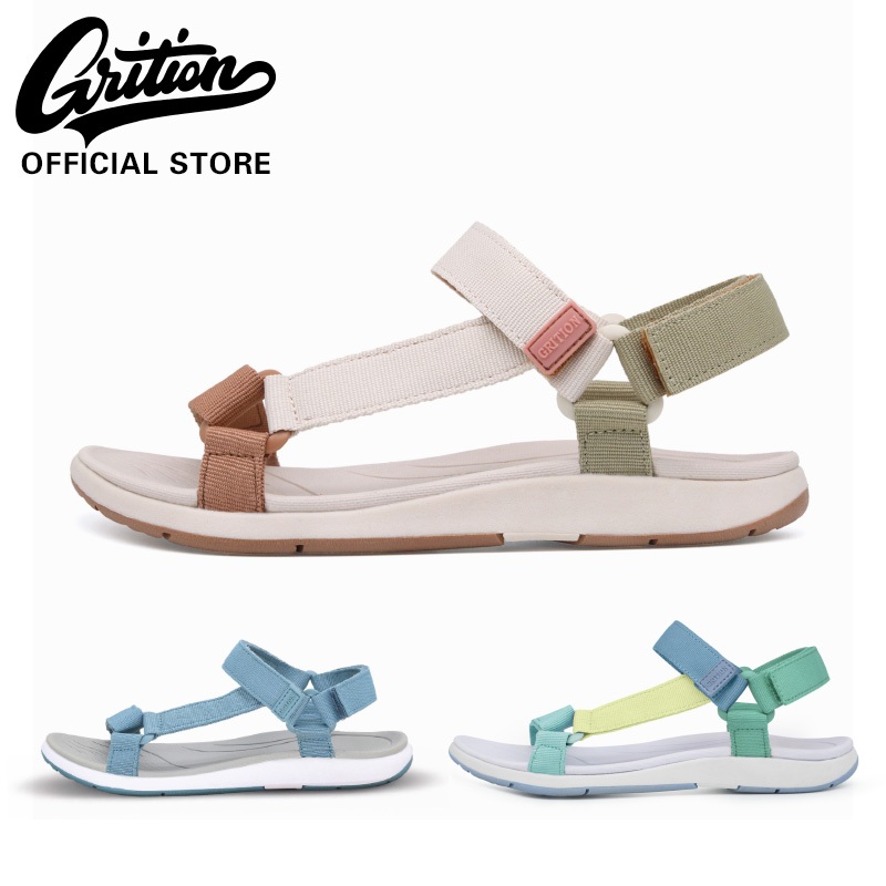 GRITION รองเท้าแตะหญิง สบาย ระบายอากาศดี ชายหาด กันลื่น ซัพพอร์ตอุ้งเท้า กันกระแทก แห้งเร็ว