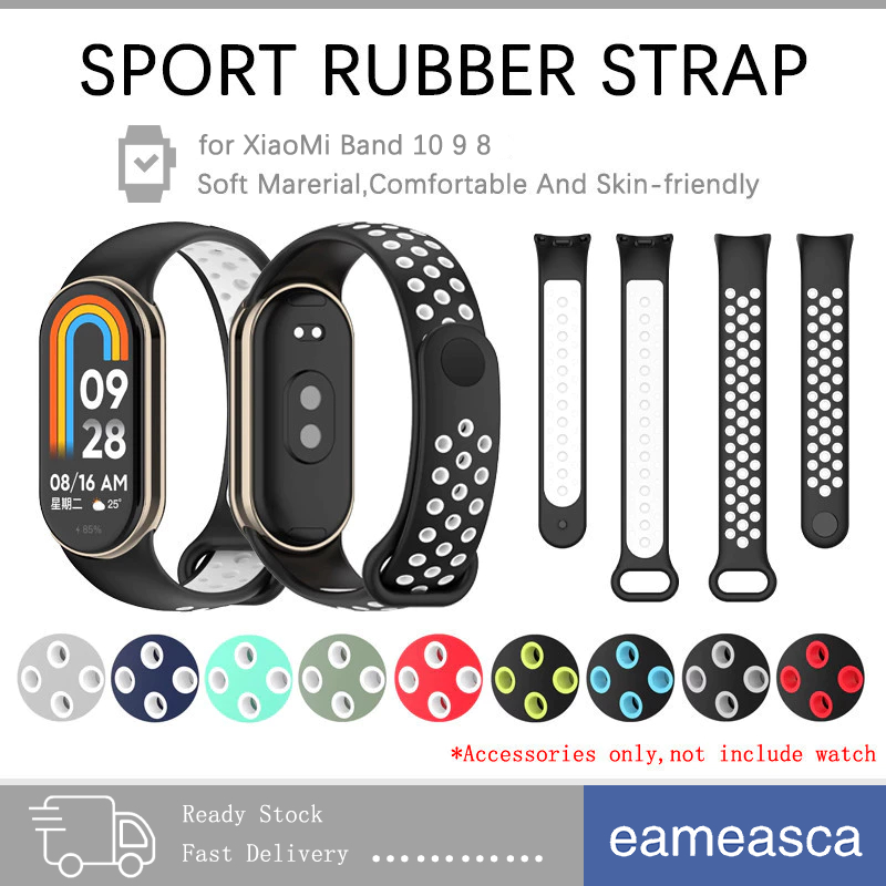 สายยางนุ่มแบบสปอร์ต for Xiaomi Mi Band 10 9 8 สายรัดข้อมือซิลิโคนระบายอากาศอุปกรณ์เสริม for Smartwatch Xiaomi Mi Band 8