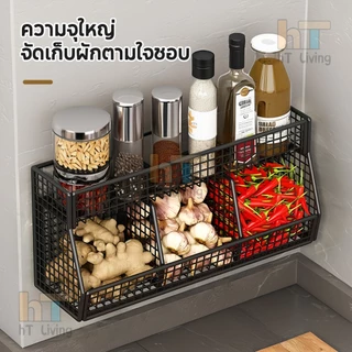 ชั้นวางของในครัว ชั้นวางเก็บเครื่องเทศ ไม่ต้องเจาะรู โครงเหล็ก ไม่เป็นสนิม