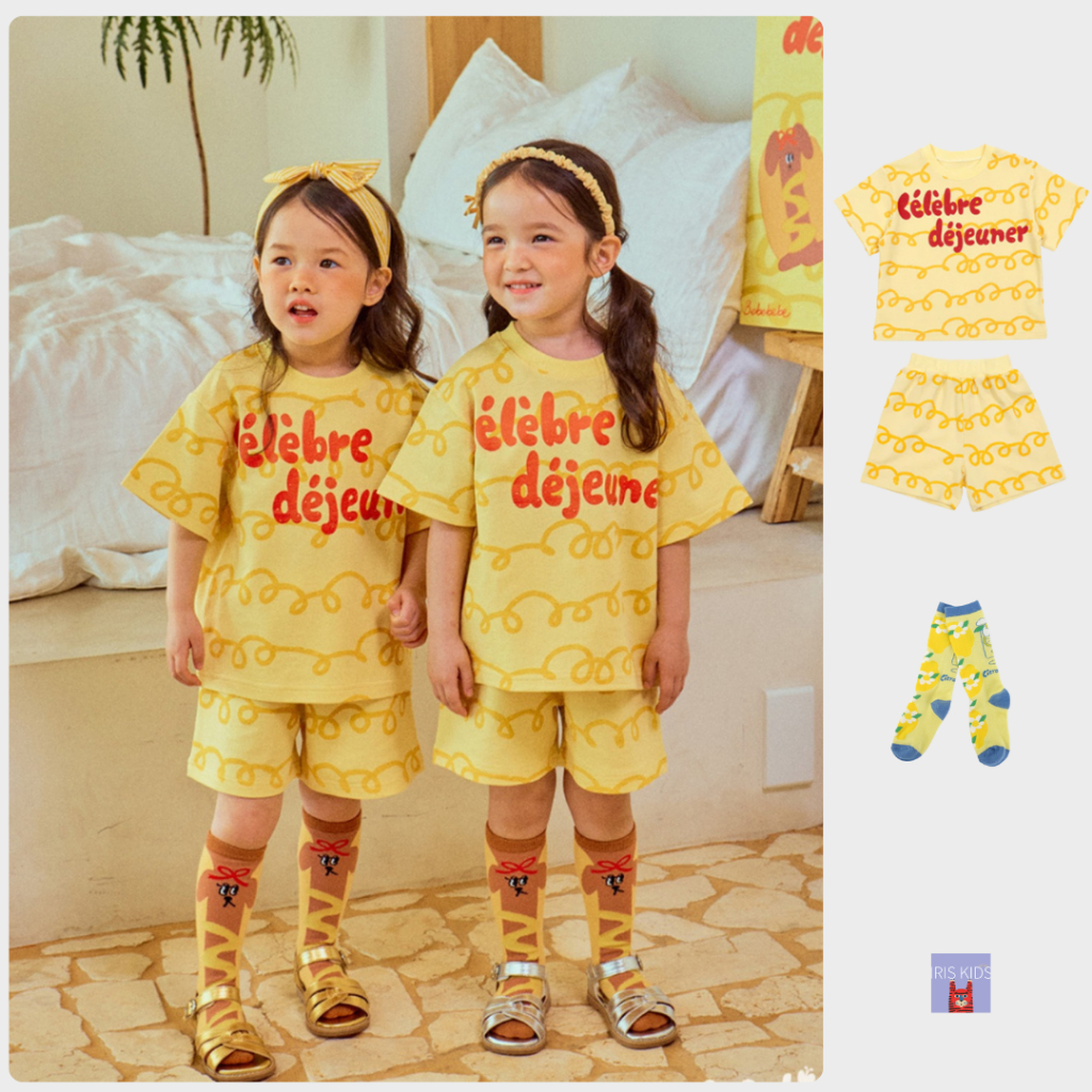 「สินค้าลิขสิทธิ์แท้」ชุดเซ็ตเด็กพิมพ์ชีส bebe IKT2308 เสื้อยืดกางเกงขาสั้นระบายอากาศ｜IRIS KIDS ของแท้