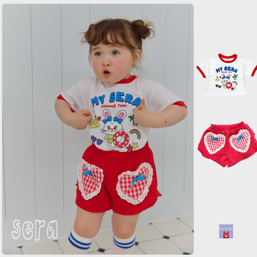 พร้อมส่ง เสื้อ ชุดเซตเด็กผู้หญิง ลายกระต่ายน่ารัก IRIS KIDS SERA IKS95244 เสื้อผ้าแฟชั่น กระเป๋ารูปหัวใจระบาย