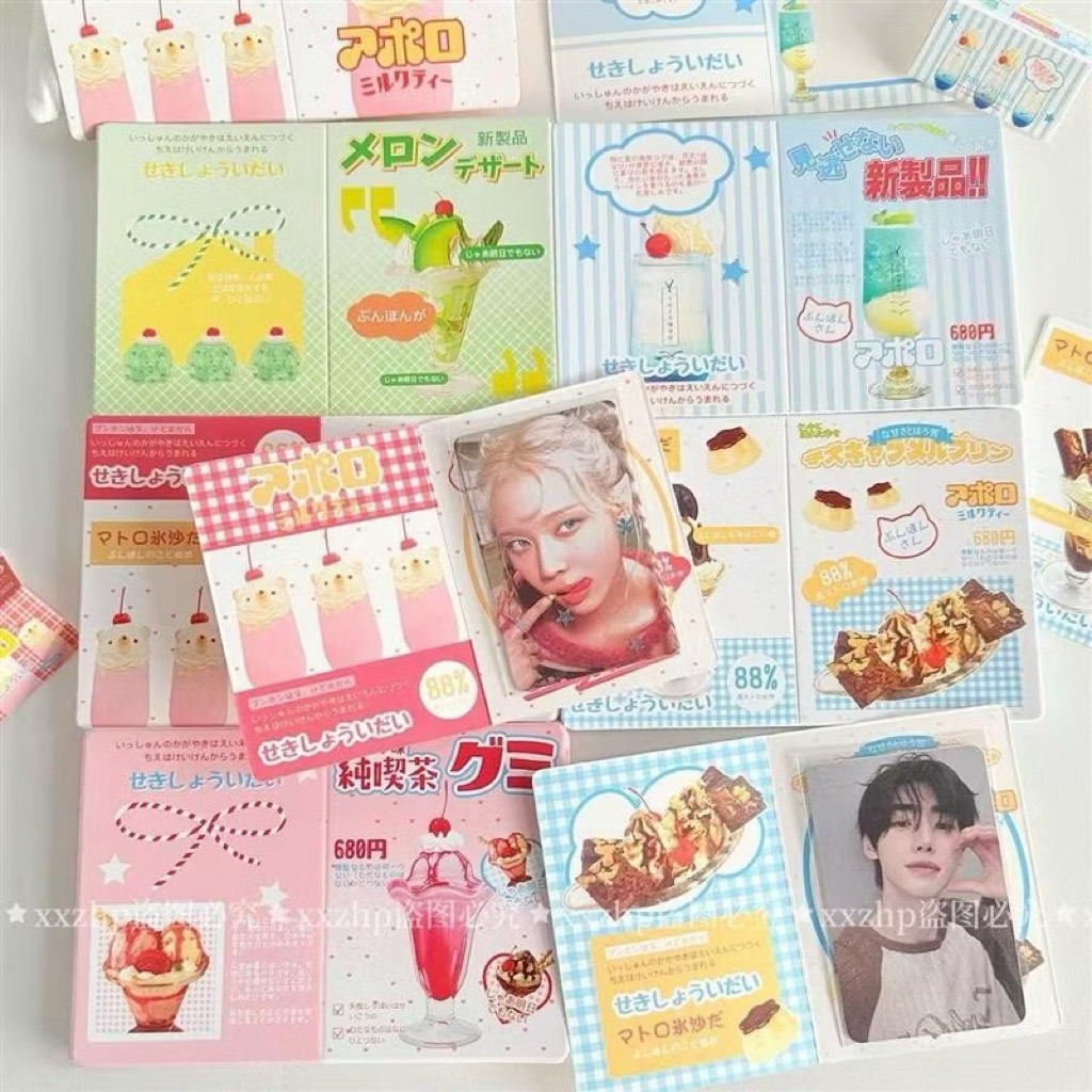 🍧🩵พร้อมส่ง!กระดาษแข็งรองการ์ด แบบพับได้ แพค10ชิ้น ลายครีมโซดา ขนม ไอศครีม ขนาด10*15cm