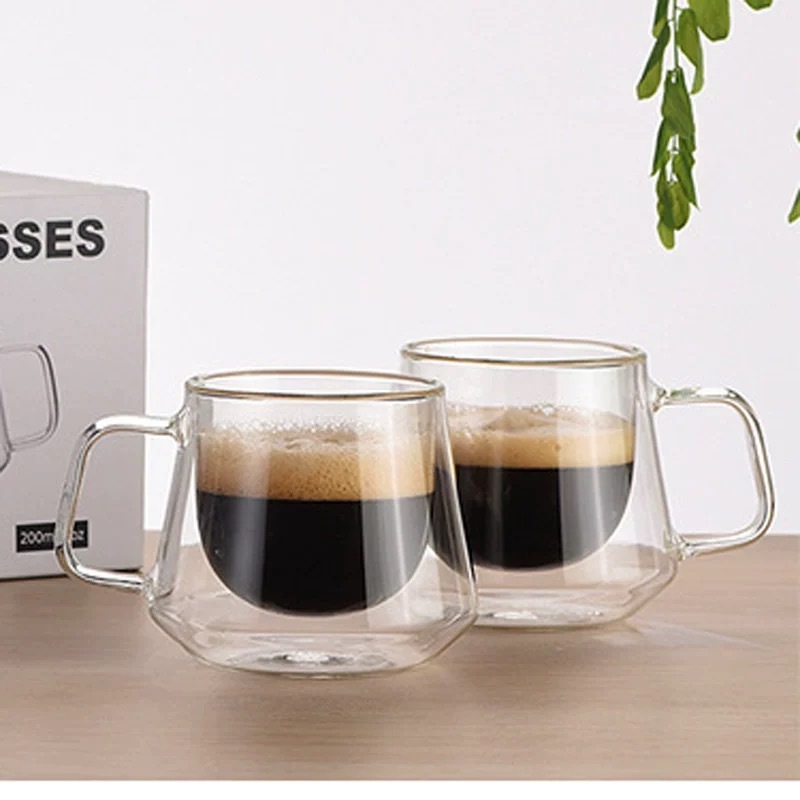 OurHome [พร้อมส่ง] แก้วกาแฟแก้วคู่ Double glass coffee cup ถ้วยลาเต้อาร์ต วัสดุทนความร้อน 150-300มล ถ้วยชา ถ้วยน้ำ