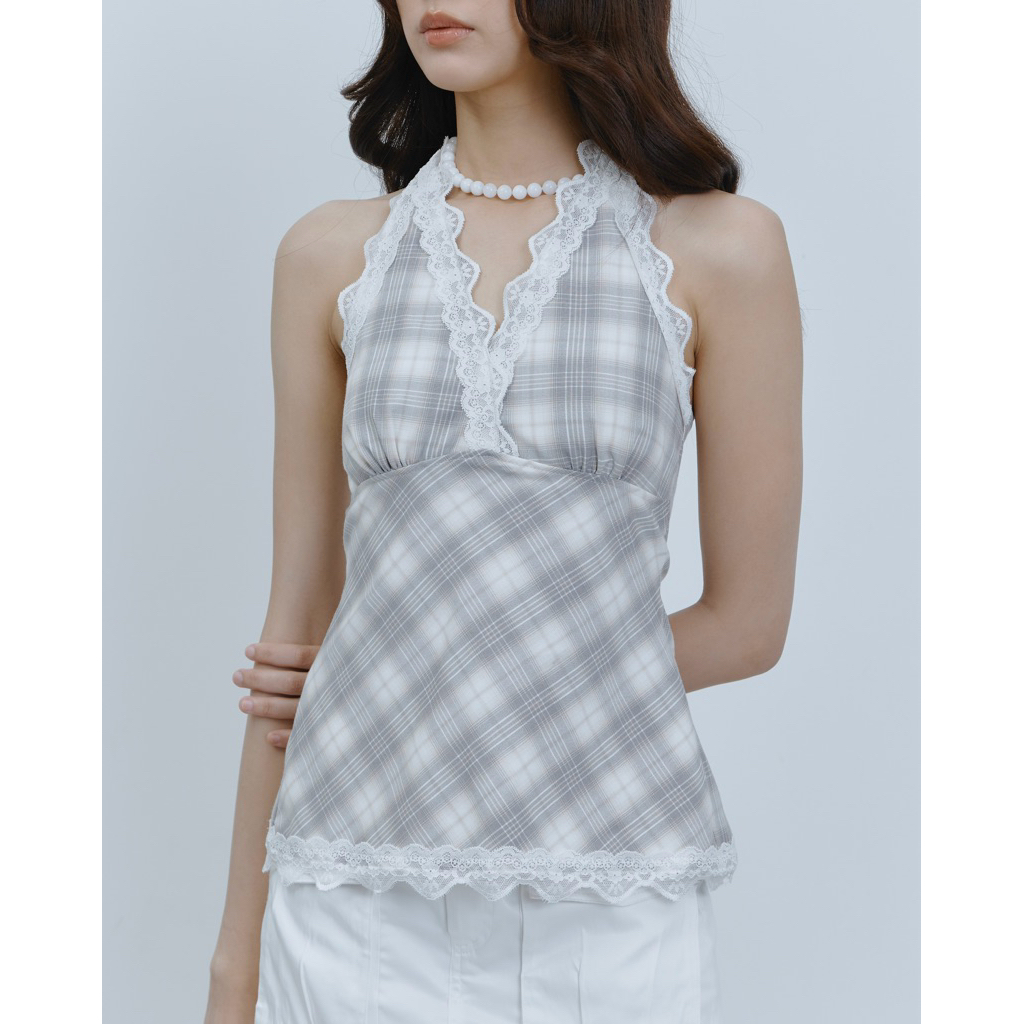 MELT.INMOMENTS Hunny Top เสื้อคล้องคอสก็อตแต่งลูกไม้ (พร้อมส่งทุกสี)