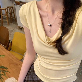 พร้อมส่งในไทย**เสื้อยืดแขนสั้นเปิดไหล่ เสื้อสีพื้นผู้หญิง ผ้านิ่มใส่สบาย Y236