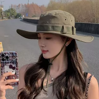 หมวกบักเก็ตเดินป่า ใส่เที่ยว เดินป่า หมวกปีกกว้าง กันแดด ตั้งแคมป์ ปีนเขา มีสายคล้องคอ (B154)