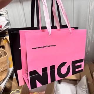 🍒🍒BH  ถุงหูหิ้ว แฟชั่น สีชมพู สีดำ หูหิ้วผ้าริบบิ้น แบบยาว เ…