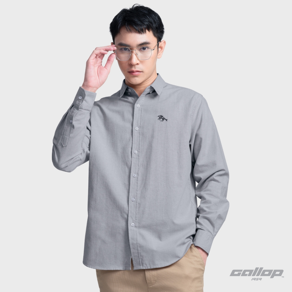 GALLOP : OXFORD CASUAL SHIRT เสื้อเชิ๊ตแขนยาว ผ้า OXFORD รุ่น GW9032 สี Black Grey - เทาดำ / ราคาปกติ 2,190.-