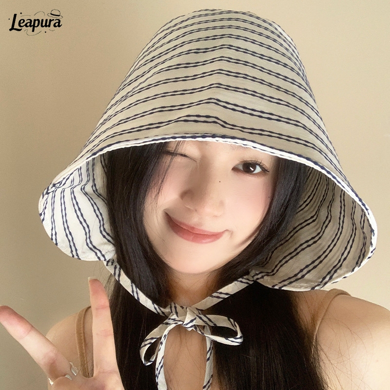 หมวกชาวประมงรูปแบบแถบ ระบายอากาศ ปีกกว้าง สไตล์เกาหลีแฟชั่น หมวกกันแดด สำหรับกลางแจ้ง❤️Leapura