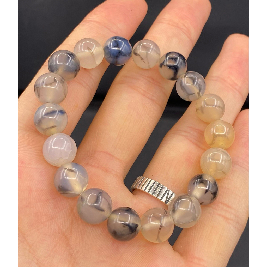 beautifull black white agate beads 10 mm bracelet