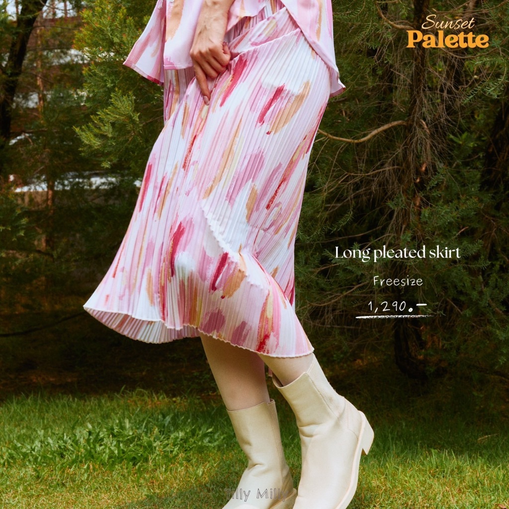 Tilly Milly กระโปรงผู้หญิงพลีทยาวลายบลัช (สีชมพู)  - Sunset Palette Collection