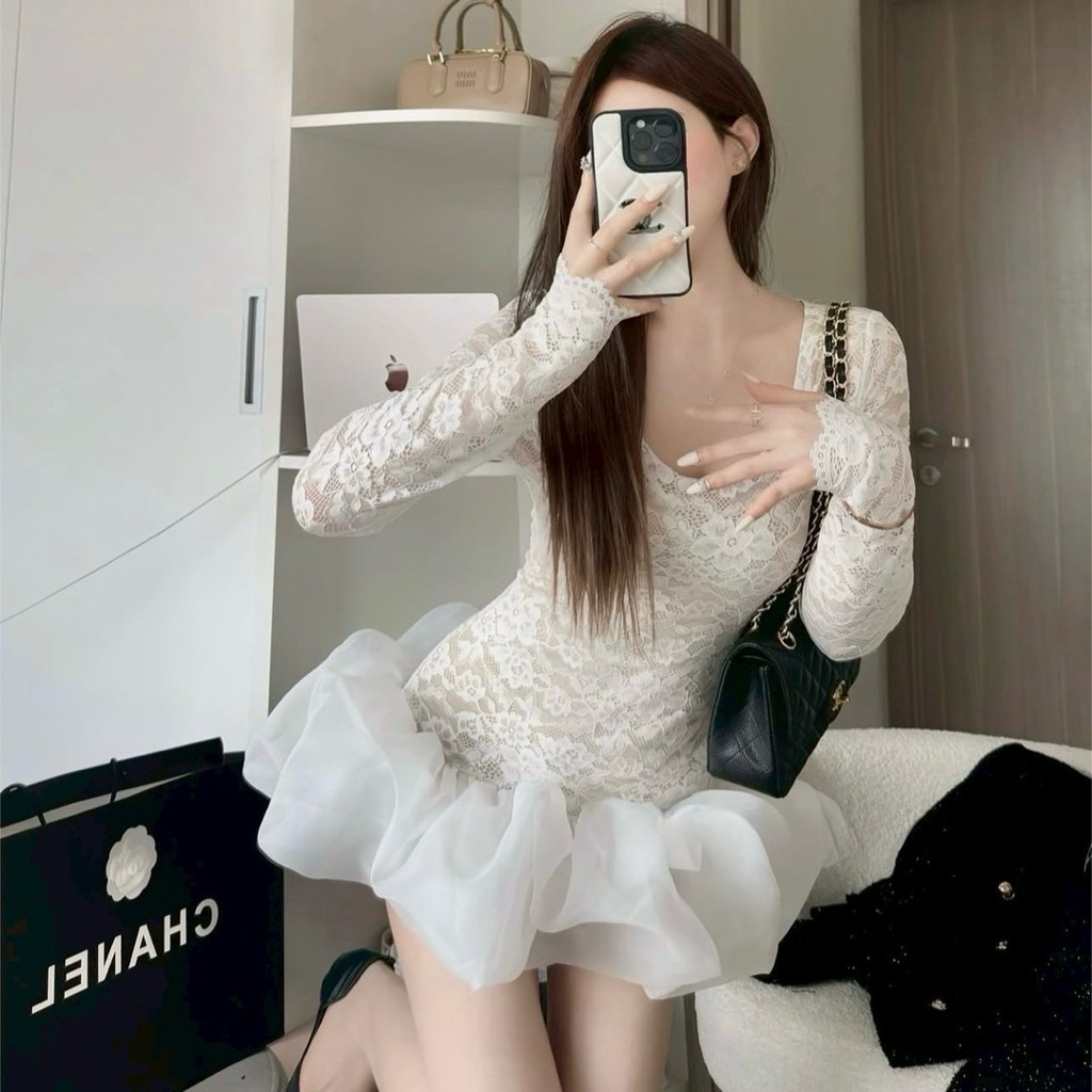 Teera❤️พร้อมส่ง✨🩶 ชุดลูกไม้เรียบหรู ใส่แล้วสวยละมุน 🩶มีซับในทั้งตัว เนื้อผ้าลูกไม้ผสมผ้าแก้วฟูฟ่อง