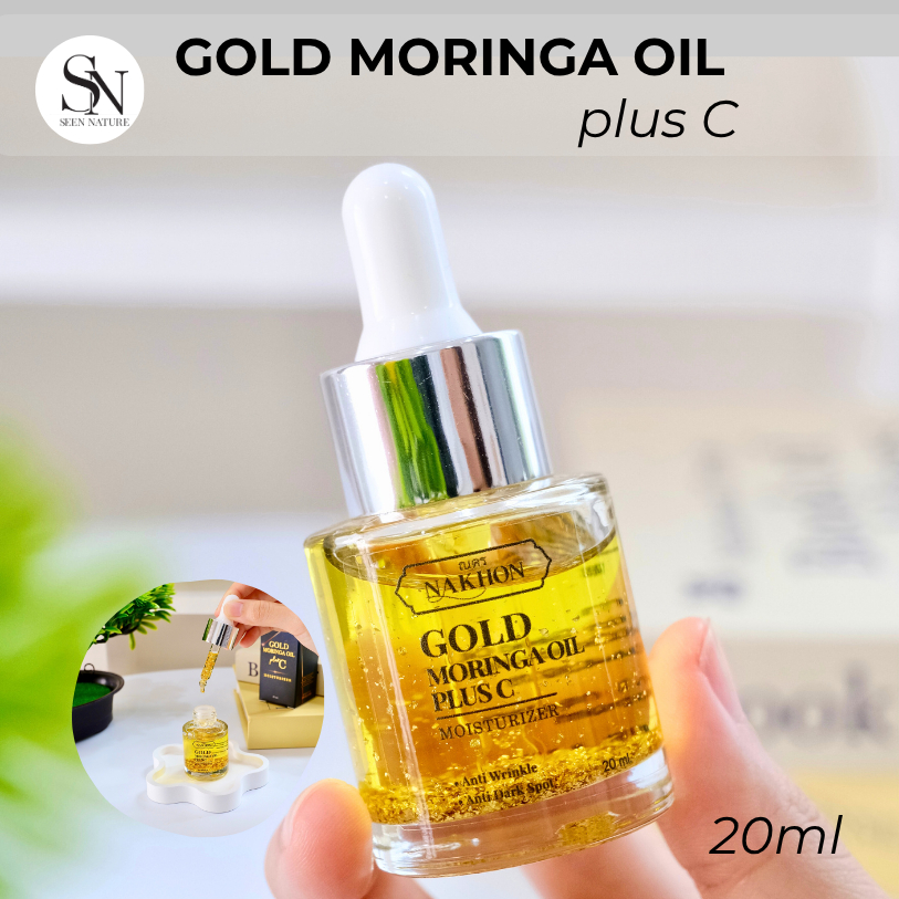น้ำมันมะรุมแท้ 100% ผสมทองคำแท้บริสุทธิ์ 99.99% และ วิตามินซี บำรุงผิวหน้า ลดริ้วรอย ลดจุดด่างดำ 20ml