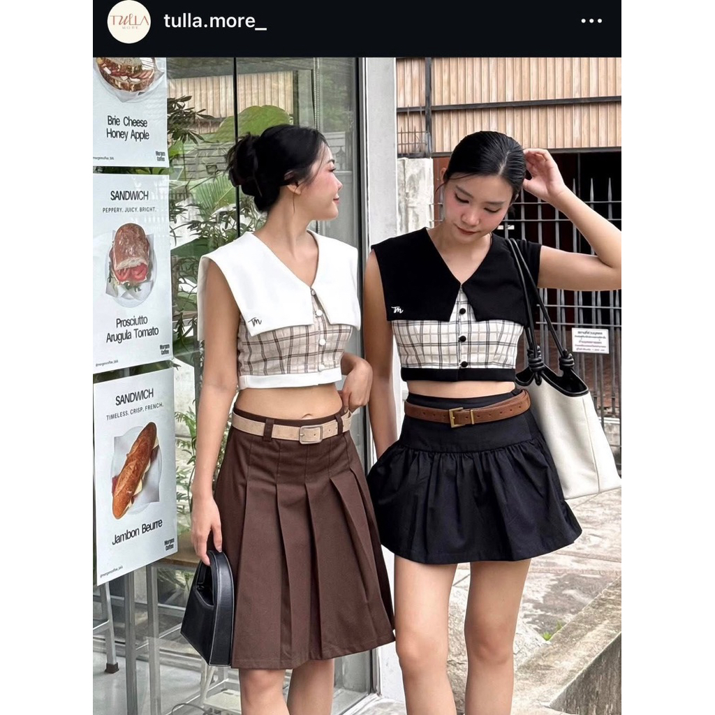 used 📍 Tulla.more-Irene เสื้อครอปคอเหลี่ยมลายตาราง 🧵