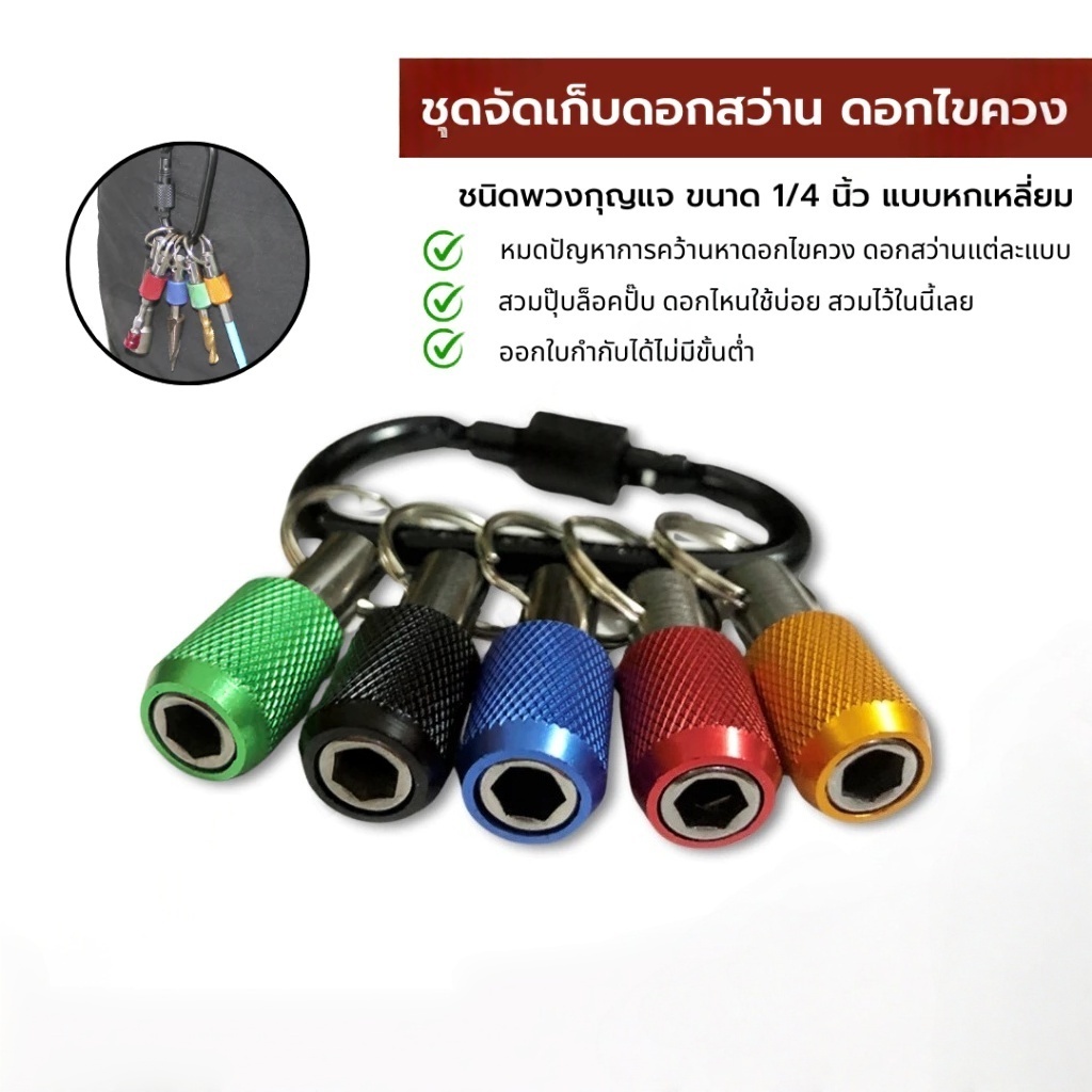 ชุดเก็บดอกสว่านและไขควง ด้ามจับหกเหลี่ยม 1/4 นิ้ว พร้อมพวงกุญแจสำหรับเก็บไขควง