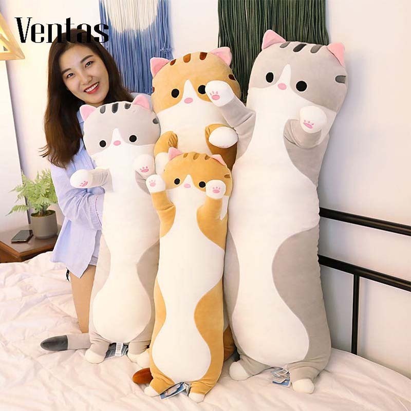 Ventas ตุ๊กตาแมว ตุ๊กตาแมว หมอนข้างแมวน่ารั ถอดและล้างทำความสะอาดได้ Plush Doll 50/70/90/110cm