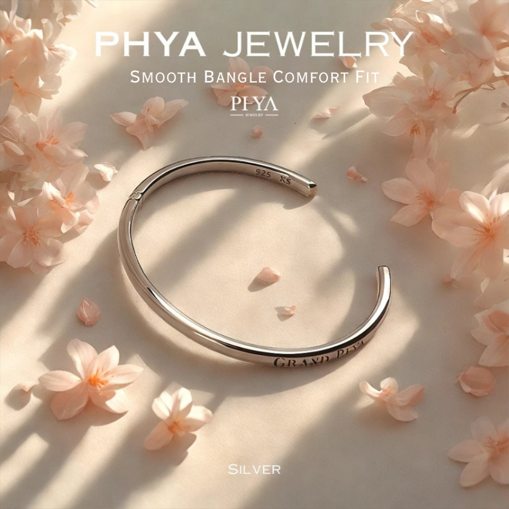 PHYA سوار فضة مفتوح أملس — ذهب أبيض — صورة 4
