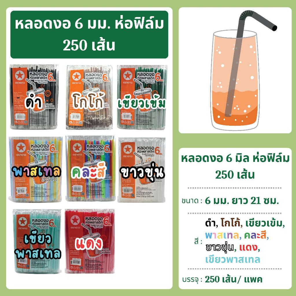หลอดงอ 6 มิล ห่อฟิล์ม 250 เส้น ตราดาว