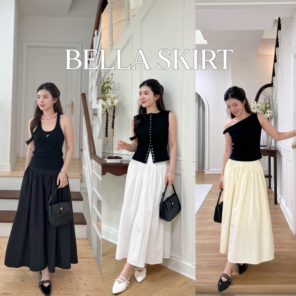 SHOP.POPO-Bella skirt กระโปรงยาวจับจีบเล็กขอบเอวหน้าผ้าคอตตอน
